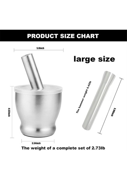 Paslanmaz Çelik Büyük Havan ve Tokmak Baharat Hapı Öğütücü Seti Mutfak Veya Otları Öğütmek Için Koruyucu Kapaklı (Yurt Dışından) modelleri