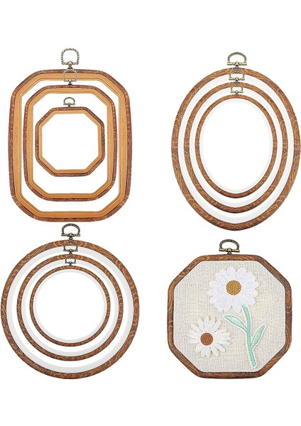 Adet Nakış Çemberler Taklit Ahşap Ekran Çerçevesi Daire Oval Sekizgen Sanat Zanaat Dikiş ve Askı Süsleri Dekor (Yurt Dışından)
