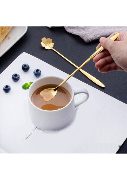 Paslanmaz Çelik Kiraz Çiçek Altın Kepçe Kahve Kaşığı Hediye Mutfak Tatlı Çay Aksesuarları Sofra Dekorasyon Seti 13CM (Yurt Dışından) fırsatları