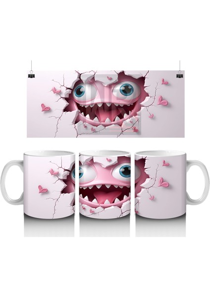 Ağzı Açık Sevimli Yaratık Maskotu – Baskılı Kahve Kupası