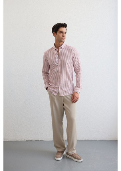 Senoc Erkek Gömlek Modern Slim Fit Keten Görünümlü Kalın Çizgili fiyatları