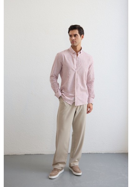 Senoc Erkek Gömlek Modern Slim Fit Keten Görünümlü Kalın Çizgili modelleri