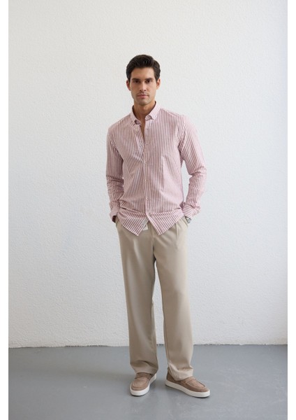 Senoc Erkek Gömlek Modern Slim Fit Keten Görünümlü Kalın Çizgili fırsatları