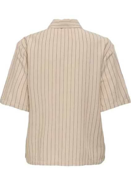 Jdycaya Keten Karışımlı Regular Fit Kısa Kollu Çizgili Gömlek Bayan Gömlek 15351493 fiyatları