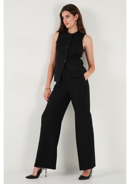 Wide Leg Orta Yüksek Bel Bol Paça Kumaş Pantolon Bayan Pantolon 6522974 modelleri