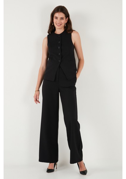 Wide Leg Orta Yüksek Bel Bol Paça Kumaş Pantolon Bayan Pantolon 6522974