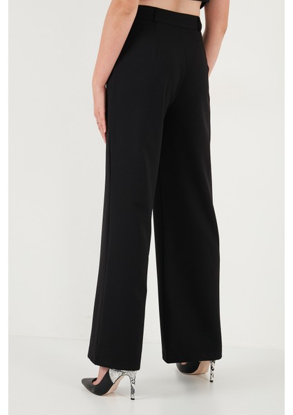 Wide Leg Orta Yüksek Bel Bol Paça Kumaş Pantolon Bayan Pantolon 6522974