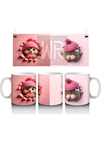 Kırmızı Kurdeleli Sevimli Kız Maskotu – Baskılı Kahve Kupası