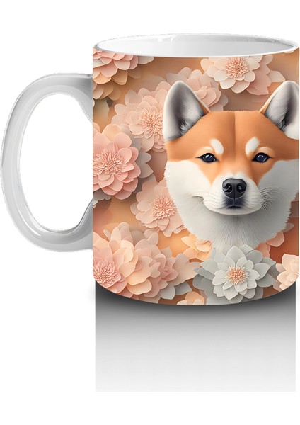 Çiçekli Fon Üzerinde Ikili Shiba Inu Portresi – Baskılı Kupa fiyatları
