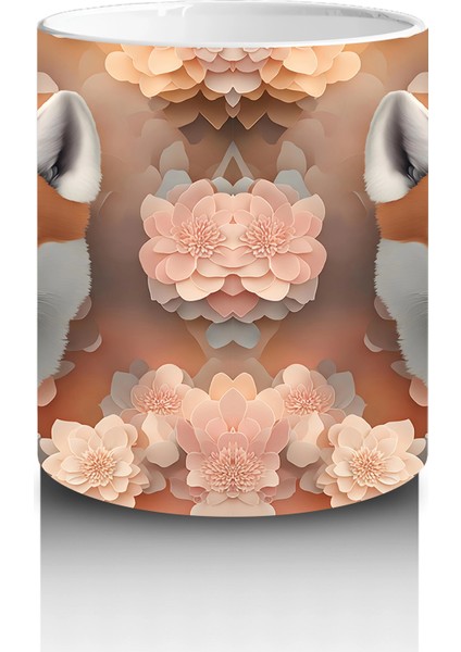 Çiçekli Fon Üzerinde Ikili Shiba Inu Portresi – Baskılı Kupa modelleri