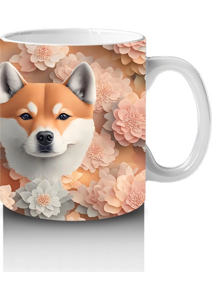 Çiçekli Fon Üzerinde Ikili Shiba Inu Portresi – Baskılı Kupa fırsatları