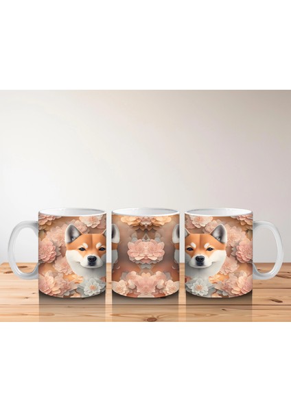 Çiçekli Fon Üzerinde Ikili Shiba Inu Portresi – Baskılı Kupa indirimleri