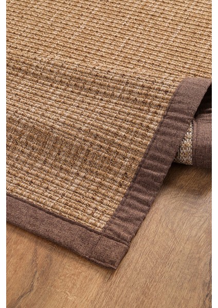 0465-KAHVERENGI Kumaş Bordür Sisal Halı Kilim Hav Toz Vermez Kolay Temizlenen Hasır Kilim