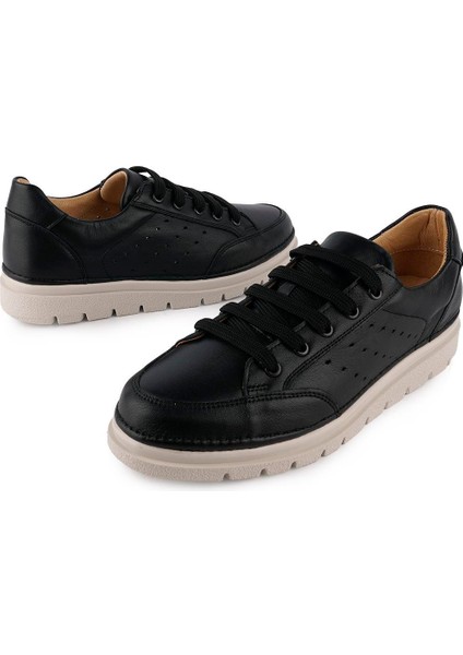 Hakiki Deri Ortopedik Yumuşak Günlük Sneaker Ayakkabı Siyah Deri 6203 fırsatları