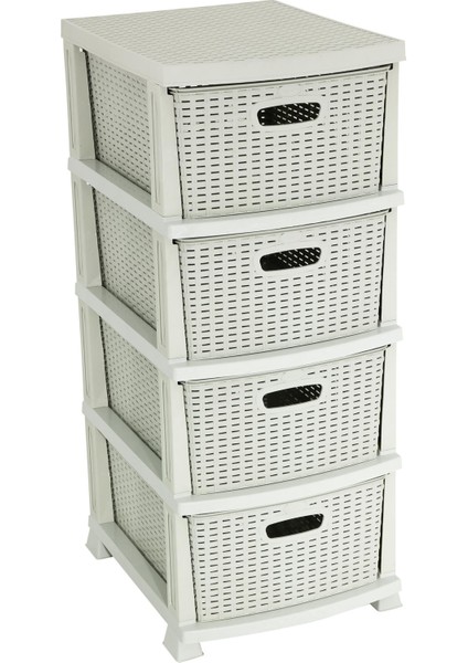 Rattan Komidin (4 Çekmeceli Sebzelik) Kirli Beyaz
