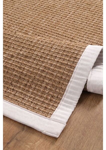 0465-KREM Kumaş Bordür Sisal Halı Kilim Hav Toz Vermez Kolay Temizlenen Hasır Kilim