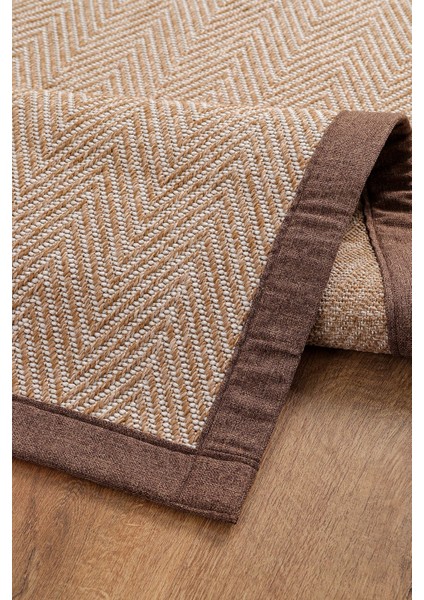 0408-KAHVE Kumaş Bordür Sisal Halı Kilim Hav Toz Vermez Kolay Temizlenen Hasır Kilim