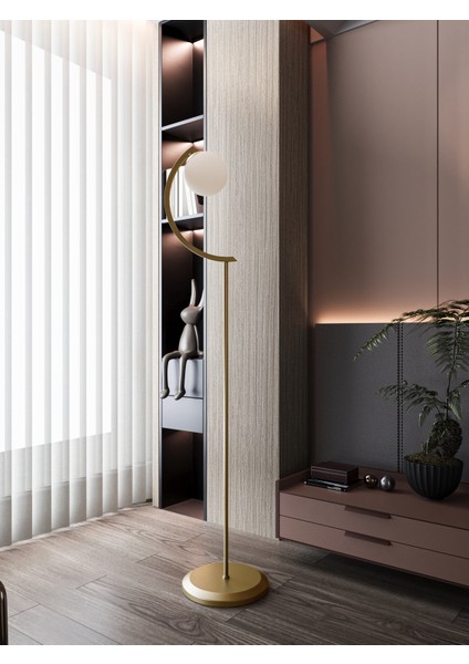 Stella Eskitme Metal Gövdeli Tek Beyaz Cam Küre Lambader – Modern Tasarım Yer Lambası