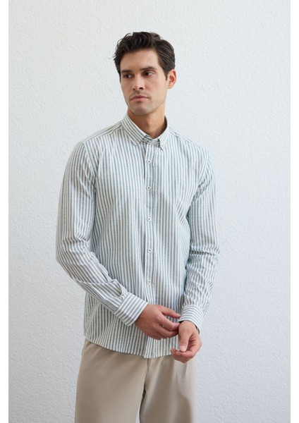 Senoc Erkek Gömlek Modern Slim Fit Keten Görünümlü Kalın Çizgili modelleri