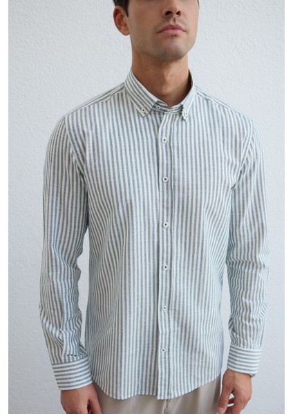 Senoc Erkek Gömlek Modern Slim Fit Keten Görünümlü Kalın Çizgili indirimleri