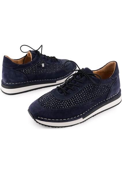 Hakiki Deri Taşlı Günlük Rahat Süet Bağcıklı Ayakkabı Lacivert Süet 25633 modelleri