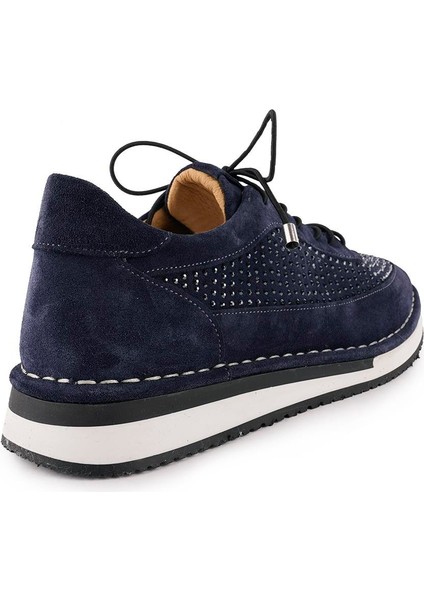 Hakiki Deri Taşlı Günlük Rahat Süet Bağcıklı Ayakkabı Lacivert Süet 25633 indirimleri
