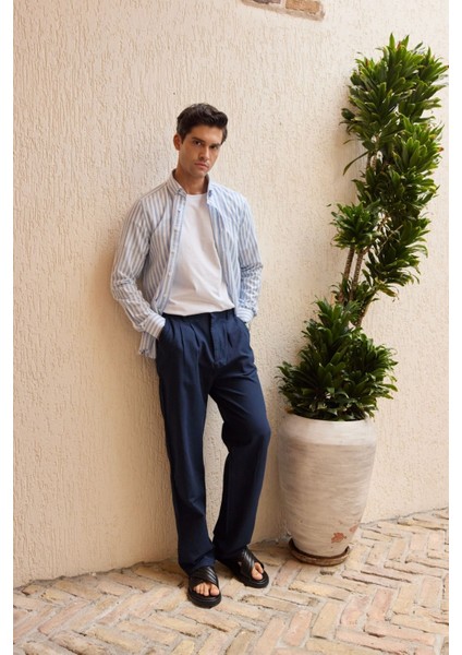 Senoc Erkek Gömlek Modern Slim Fit Keten Görünümlü Kalın Çizgili modelleri