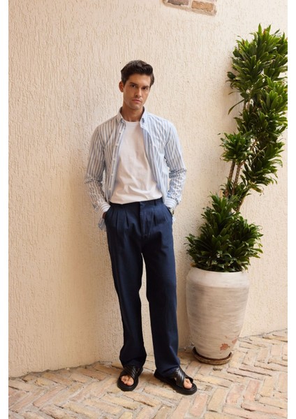 Senoc Erkek Gömlek Modern Slim Fit Keten Görünümlü Kalın Çizgili fırsatları