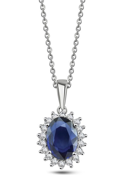1.00 Karat Pırlanta Oval Safir Kolye modelleri