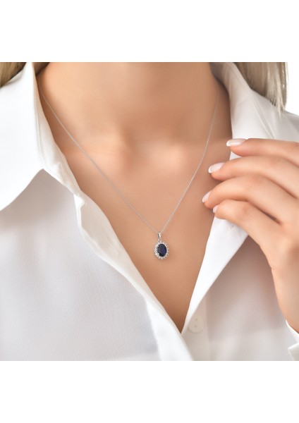 1.00 Karat Pırlanta Oval Safir Kolye