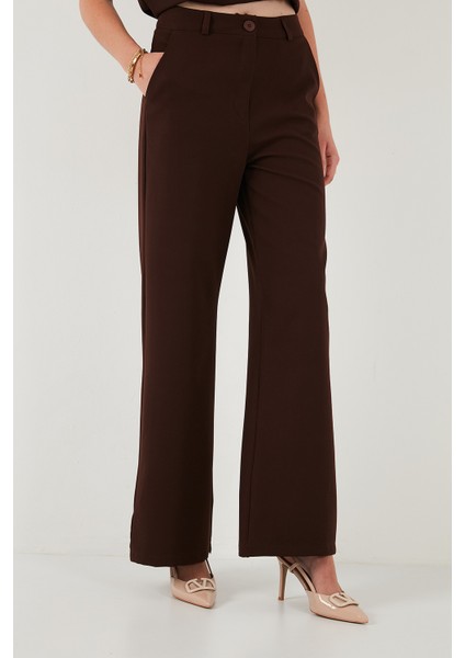 Wide Leg Orta Yüksek Bel Bol Paça Kumaş Pantolon Bayan Pantolon 6522974