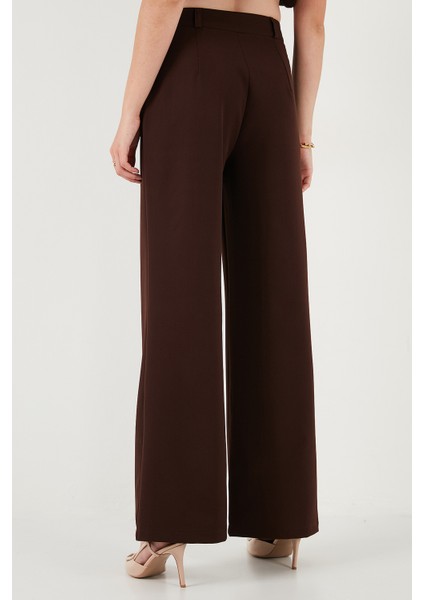 Wide Leg Orta Yüksek Bel Bol Paça Kumaş Pantolon Bayan Pantolon 6522974