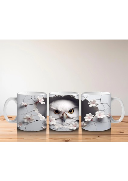 Beyaz Çiçeklerle Süslenmiş Baykuş – Baskılı Kahve Kupası indirimleri