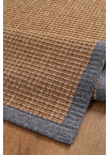 0465-GRI Kumaş Bordür Sisal Halı Kilim Hav Toz Vermez Kolay Temizlenen Hasır Kilim