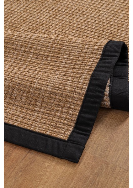 0465-SIYAH Kumaş Bordür Sisal Halı Kilim Hav Toz Vermez Kolay Temizlenen Hasır Kilim