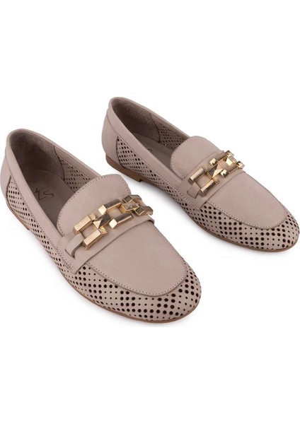 Hakiki Deri Lazer Desenli Tokalı Günlük Ayakkabı Gri 8037