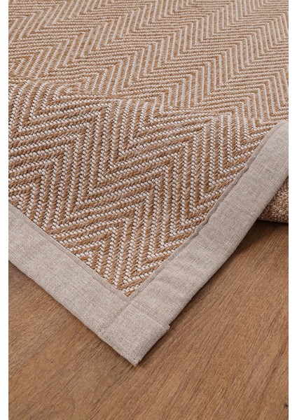 0408-BEJ Kumaş Bordür Sisal Halı Kilim Hav Toz Vermez Kolay Temizlenen Hasır Kilim