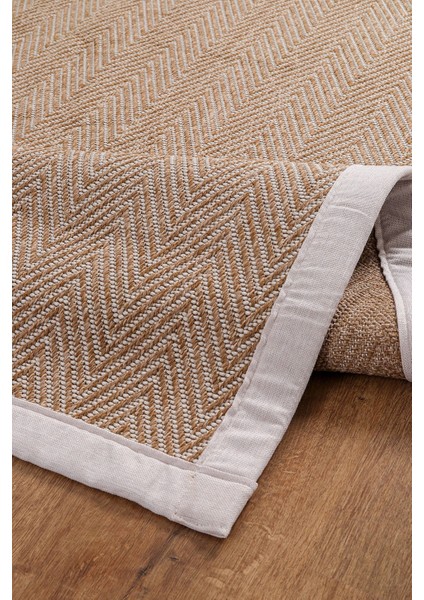 0408-KREM Kumaş Bordür Sisal Halı Kilim Hav Toz Vermez Kolay Temizlenen Hasır Kilim