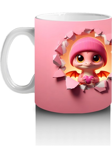 Pembe Arka Planda Şirin Çocuk Maskotu – Baskılı Kahve Kupası fiyatları