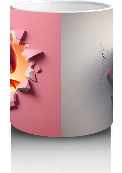 Pembe Arka Planda Şirin Çocuk Maskotu – Baskılı Kahve Kupası modelleri