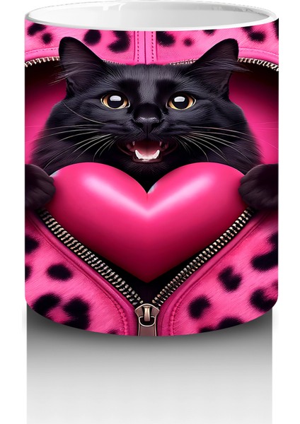 Siyah Kediler ve Pembe Kalp – Baskılı Kahve Kupası modelleri
