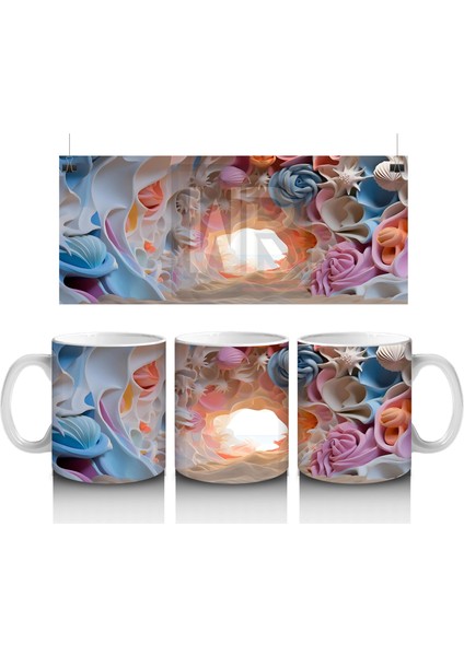 Renkli Çeşitli Kelebeklerden Oluşan Koleksiyon Deseni - Baskılı Kahve Kupası