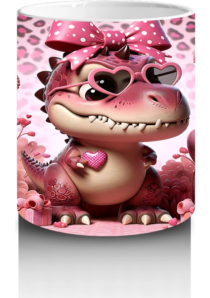 Leopar Desenli Zeminde Kurdeleli Dinozor ve Hediyeler - Baskılı Kahve Kupası modelleri