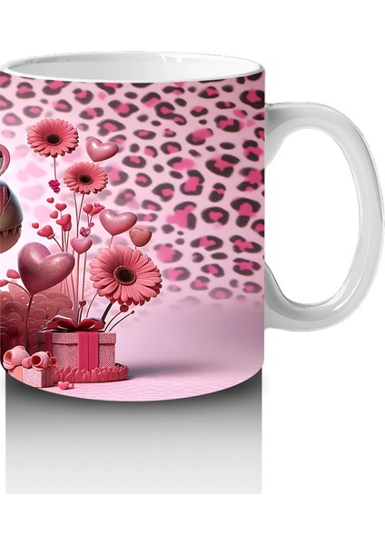 Leopar Desenli Zeminde Kurdeleli Dinozor ve Hediyeler - Baskılı Kahve Kupası fırsatları