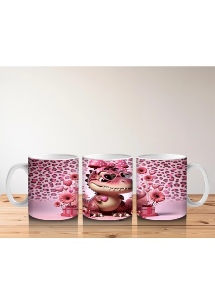 Leopar Desenli Zeminde Kurdeleli Dinozor ve Hediyeler - Baskılı Kahve Kupası indirimleri