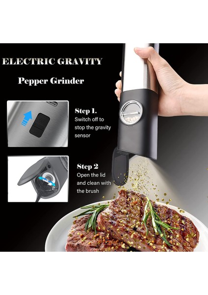 Tuz ve Karabiber Öğütücü Seti, Elektrikli Karabiber Öğütücü USB Şarj Edilebilir, Anahtarlı Otomatik Yerçekimi Öğütücü (Yurt Dışından) modelleri