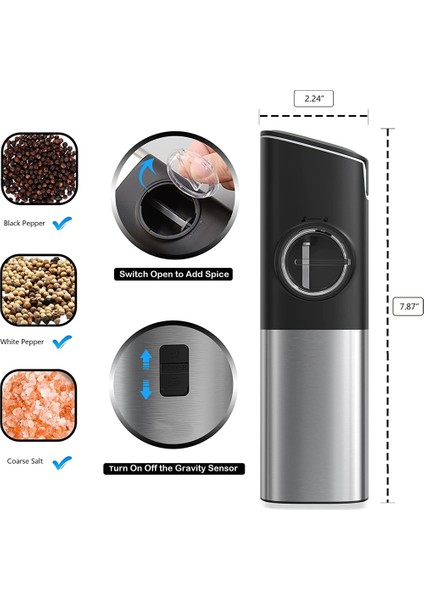 Tuz ve Karabiber Öğütücü Seti, Elektrikli Karabiber Öğütücü USB Şarj Edilebilir, Anahtarlı Otomatik Yerçekimi Öğütücü (Yurt Dışından) fırsatları