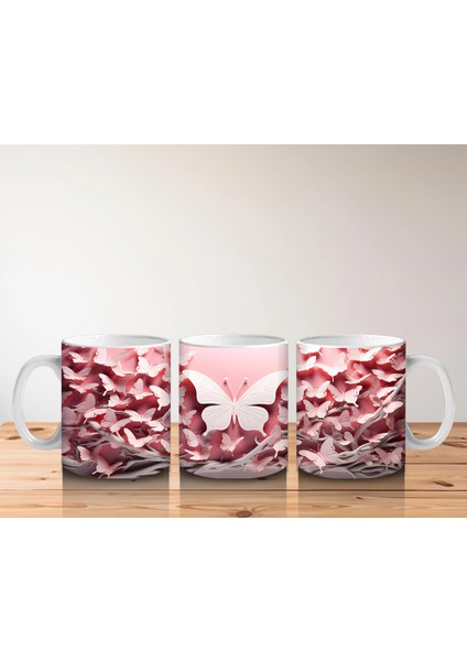 Pembe Yapraklar Arasında Beyaz Kelebek – Baskılı Kahve Kupası indirimleri