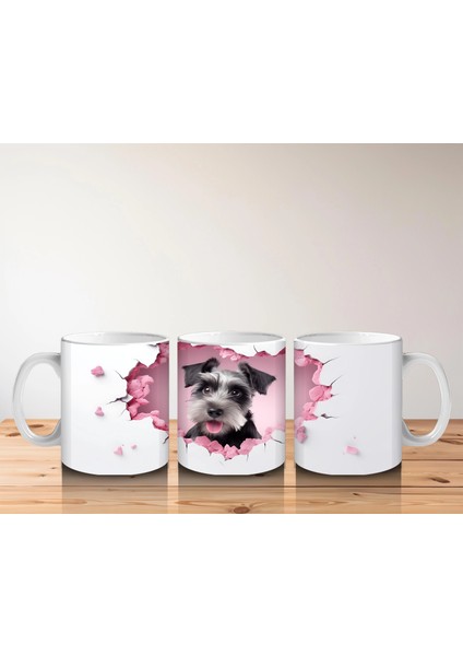 Pembe Kalplerle Çevrili Schnauzer Cinsi Sevimli Köpek - Baskılı Kahve Kupası indirimleri