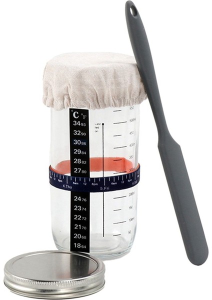 Cam Hava Geçirmez Kavanoz Ekşi Maya Yapıcı Kapaklı ve Ölçekli Doğal Fermantasyon Kavanozu Hamur Fermantasyon Kiti (Yurt Dışından)